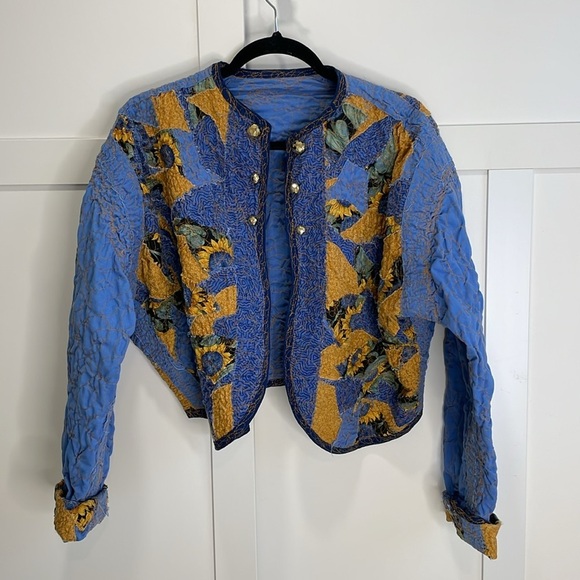 Handcrafted Quilted Embroidered Crop Jacket - Picture 2 of 9